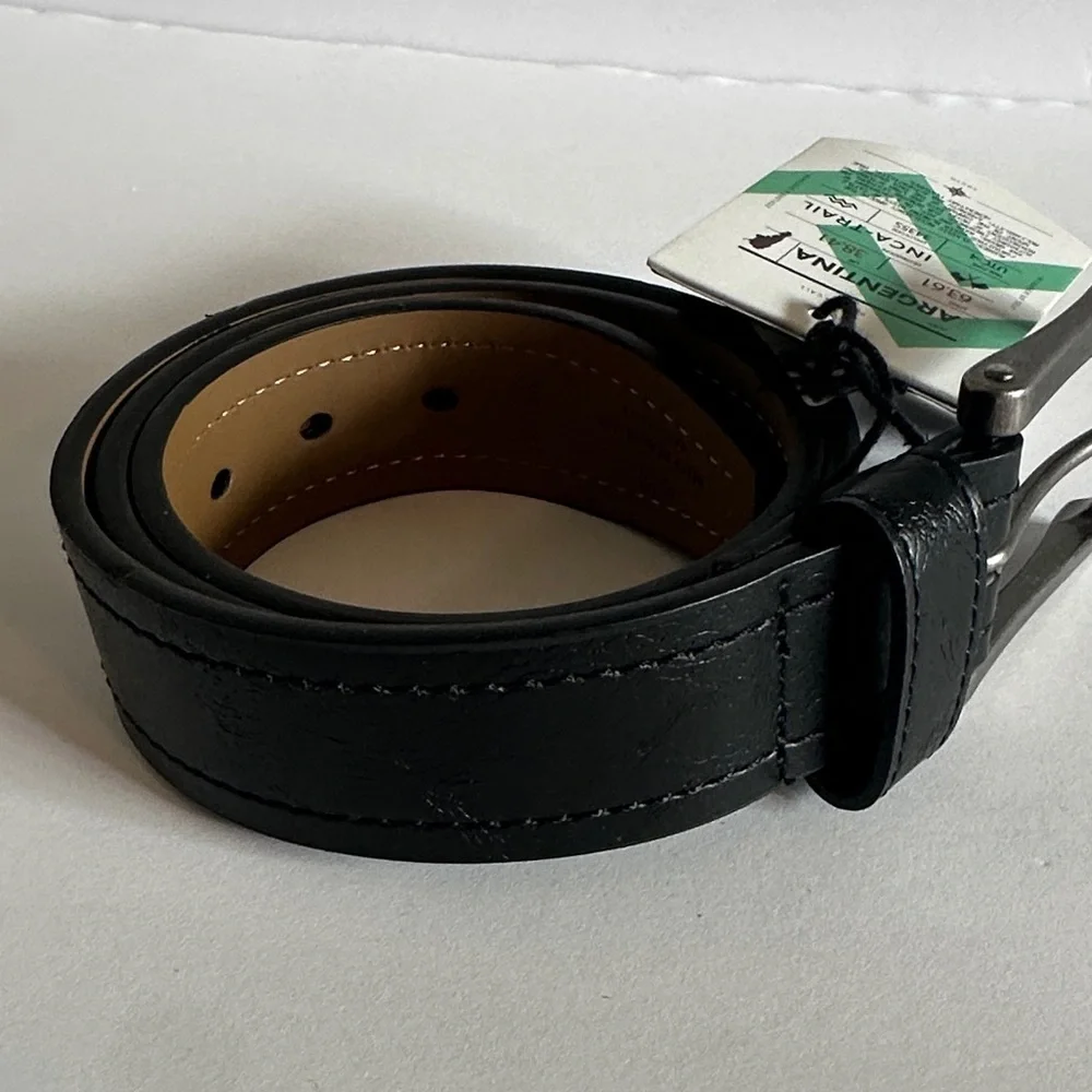 Mio Marino Argentina Inca Trail Classic Black Leather Belt for Men